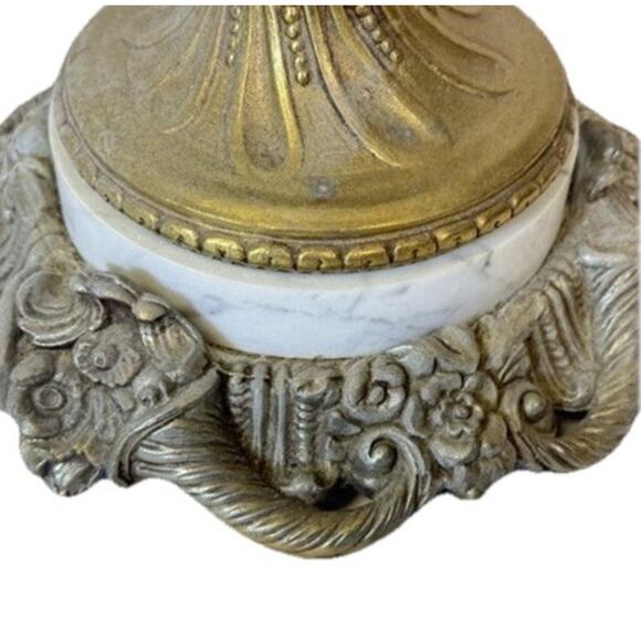 38” Vintage Hollywood Regency Lamp Brass Glass Hand Painted Gold White Tall - Picture 4 of 4